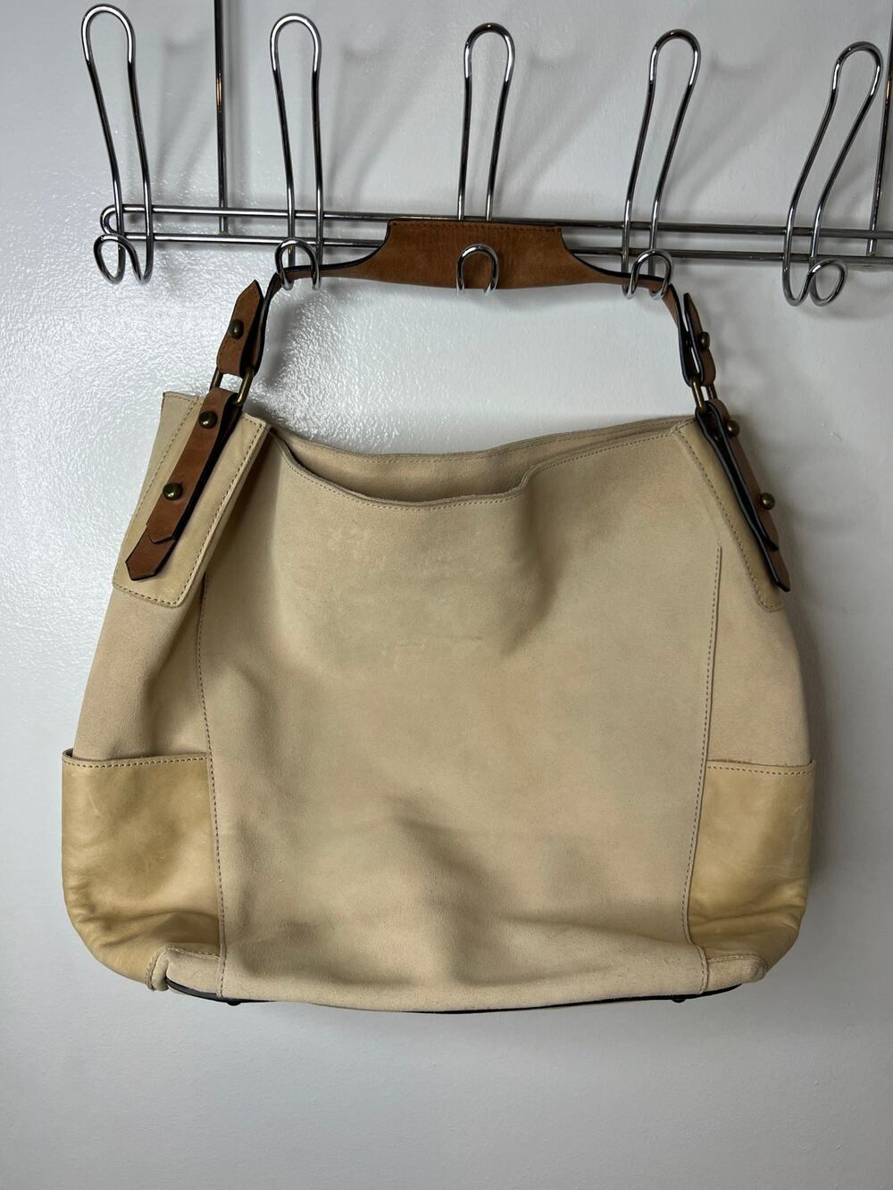 Sundance Catalog Artisan Suede Leather Large Hobo Bag Cream NEW